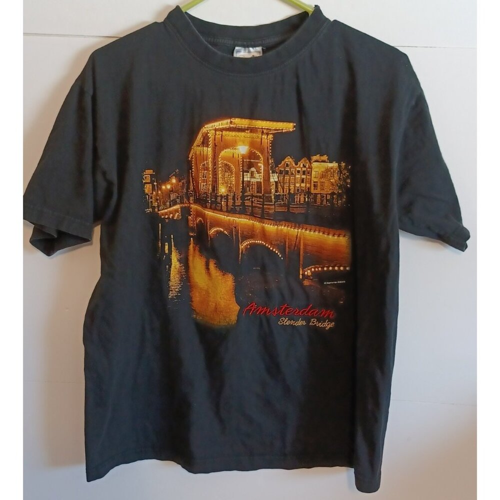 Kemme Mens Medium Amsterdam Netherlands Slender Bridge Black  T Shirt